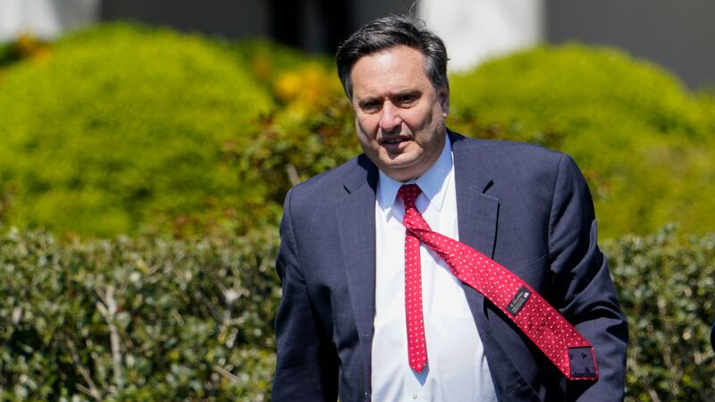FILE - White House chief of staff Ron Klain walks to the South Lawn of the White House to...
