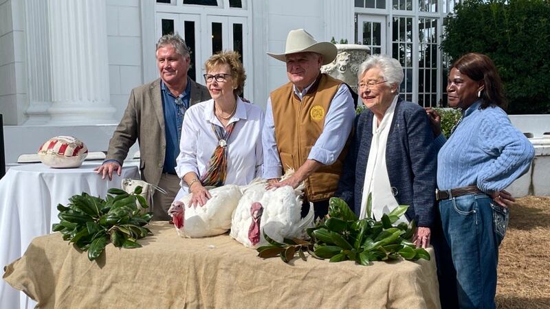 Gobbles and Cranberry find themselves pardoned during a ceremony at the Alabama Governor's...