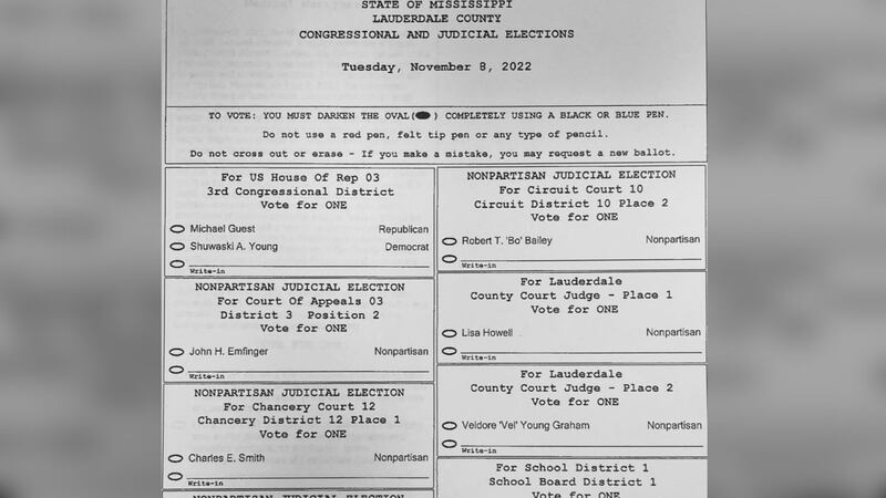 Page 1 of Lauderdale County's sample ballot for Nov. 8, 2022.