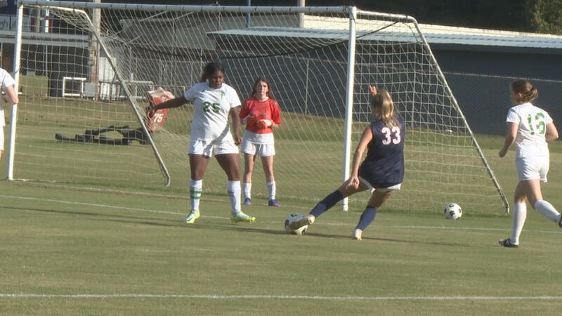 The Lamar Lady Raiders soccer team beat the Cathedral Green Wave 6-2 to win game one of the...