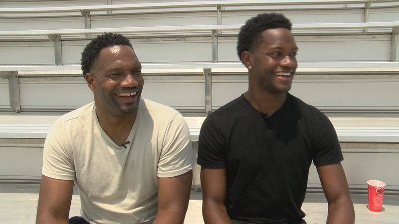 Savante Stringfellow (L) is a highly accomplished long jumper, competing for Ole Miss, and the...